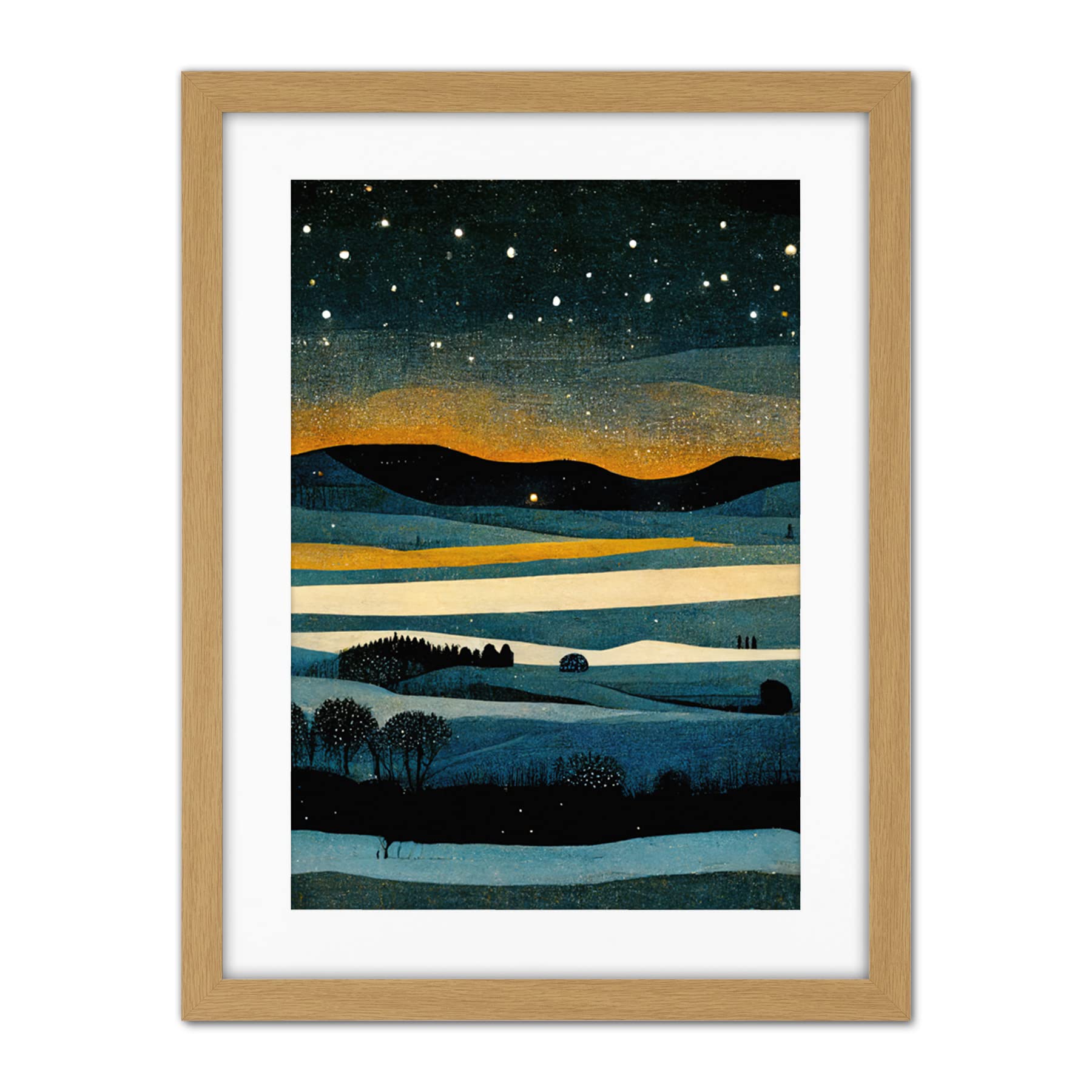 Doppelganger33 LTD Star Filled Twilight Landscape Painting Artwork Framed Wall Art Print 18X24 Inch