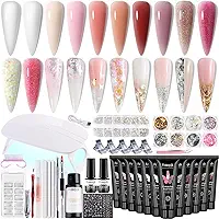 Fcozpjk Kit De Unhas Em Gel Poly Gel Com Luz Uv, 12 Cores, Kit Completo Para Iniciantes Com Gel Construtor, Moldes Duplos, Solução Deslizante, Glitter Grosso, Conjunto Para Design De Unhas.