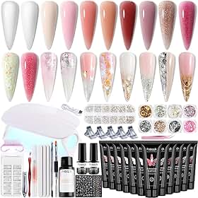 Fcozpjk Kit De Unhas Em Gel Poly Gel Com Luz Uv, 12 Cores, Kit Completo Para Iniciantes Com Gel Construtor, Moldes Duplos, Solução Deslizante, Glitter Grosso, Conjunto Para Design De Unhas.