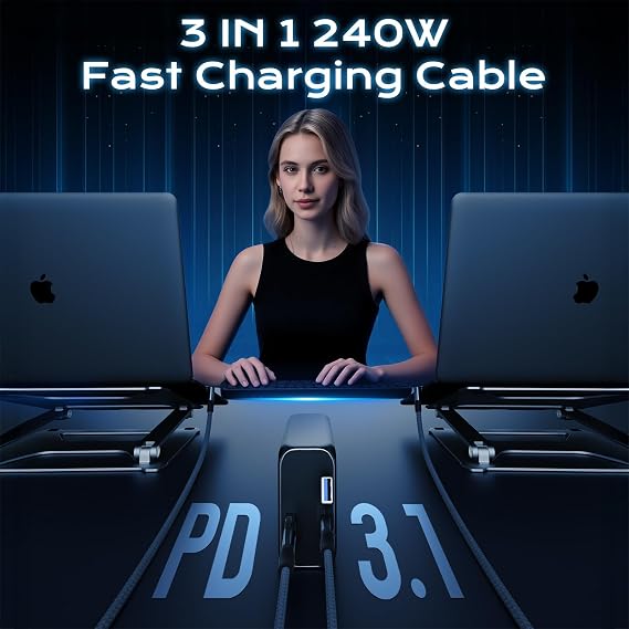 240W USB C Cable Short 2pcs 0.3m 90 Degree USBC 3.2 Gen 2x2 20Gbps High | L-Shaped USB-A/C to USB-C Cable, PD3.1 Ultra Fast Charging, 4K @ 60Hz Video Output, 3-in-1 Charging Cord, Right Angle
