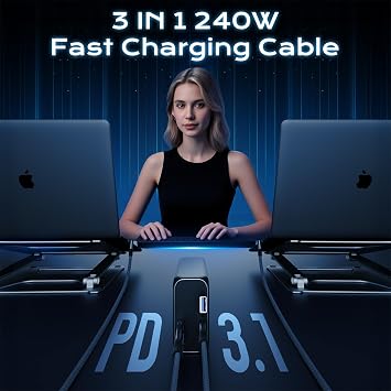 240W USB C Cable Short 2pcs 0.3m 90 Degree USBC 3.2 Gen 2x2 20Gbps High | L-Shaped USB-A/C to USB-C Cable, PD3.1 Ultra Fast Charging, 4K @ 60Hz Video Output, 3-in-1 Charging Cord, Right Angle