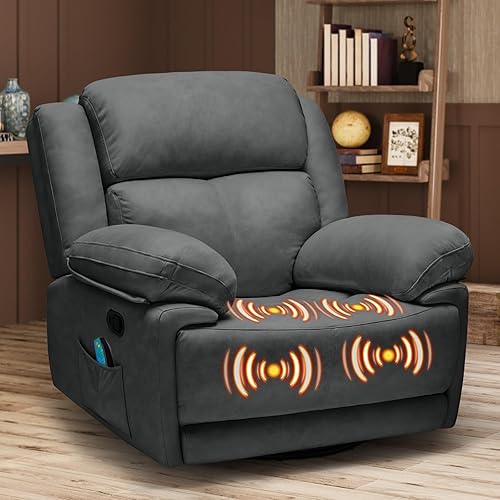 Jocisland Oversized Swivel Rocker Recliner Chair for Adults, Comfortable Nursery Rocking Chairs for Living Room Bedroom, 360° Swivel Single Sofa, Storage Pockets, Dark Gray