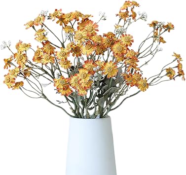 8Pcs Artificial Chamomile Flower Branches, 13.4 inch Silk Daisy Flowers with Stems, Faux Wildflowers for Floral Arrangement Home Wedding Photography Decorations Orange