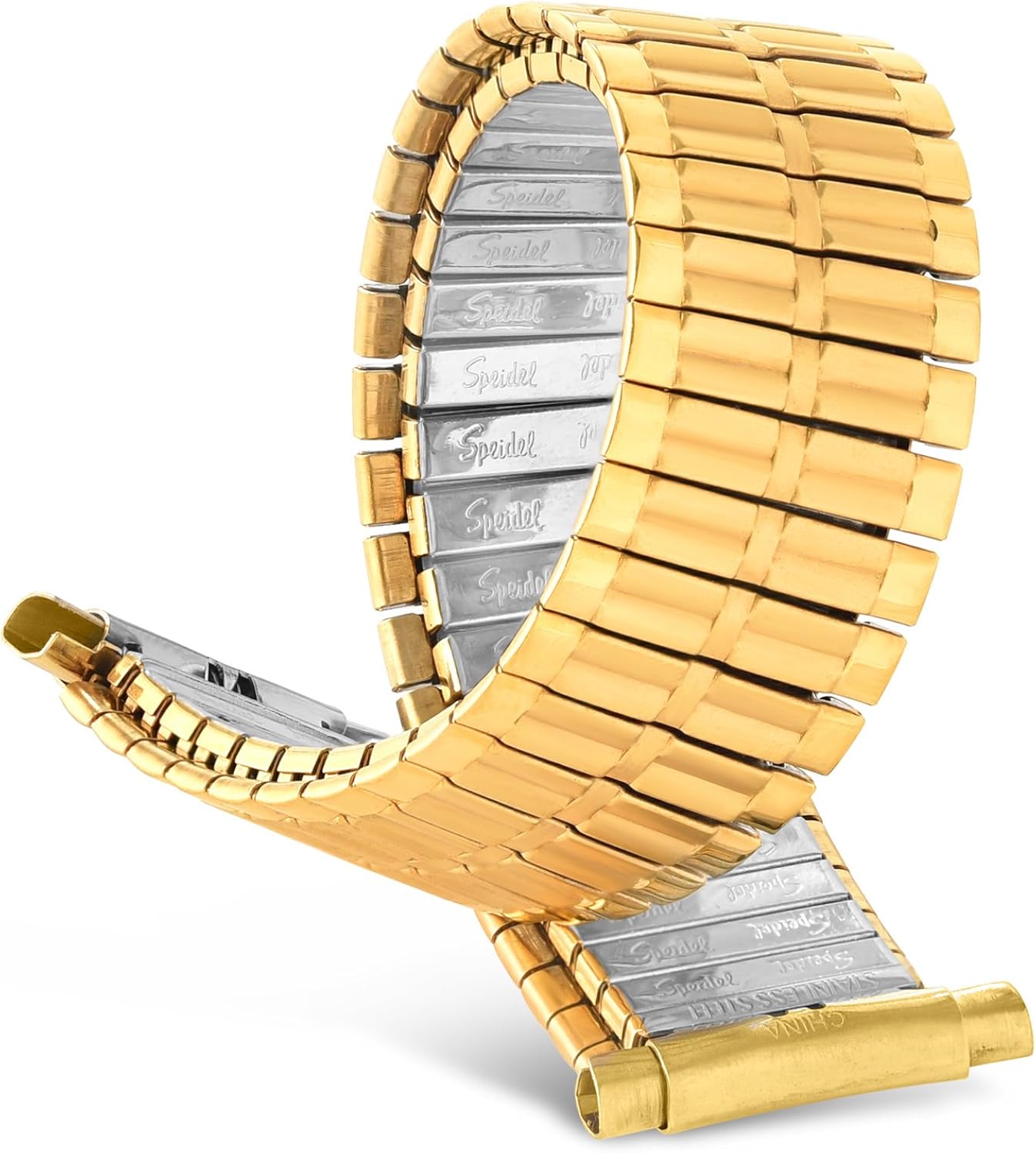 Speidel Men’s Stainless Steel Comfortable Stretch Watch Band, Gold Tone, Silver Tone or Black Replacement Strap, 16-22mm, Curved End or Straight End with No Clasp, Long or Extra Long | 