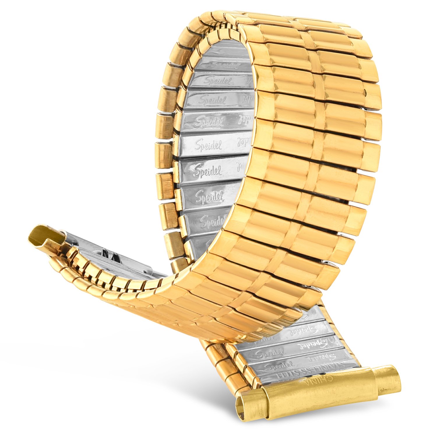Speidel Mens Stainless Steel Comfortable Stretch Watch Band Gold Tone Replacement Strap, 16-22mm, Curved End with No Clasp, Long (B079P4F971) Amazon Price History, Amazon Price Tracker