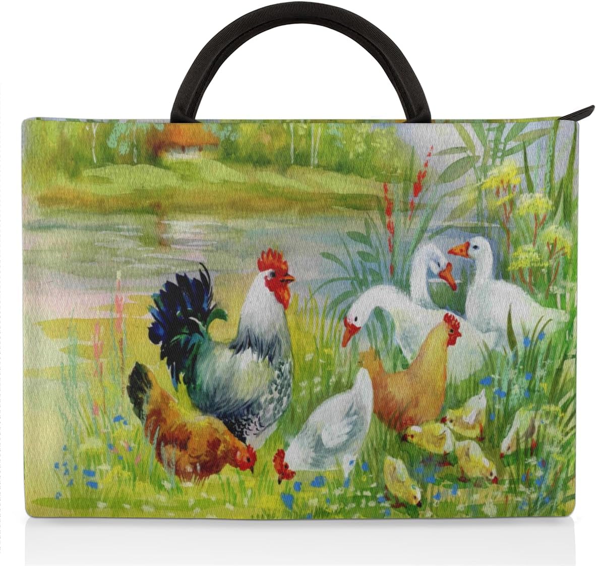 Watercolor Rooster Hen Chicken Laptop Sleeve 17 Inch Durable Waterproofing with Handle Portable Laptop Case Compatible with Asus HP Dell Lenovo Notebooks