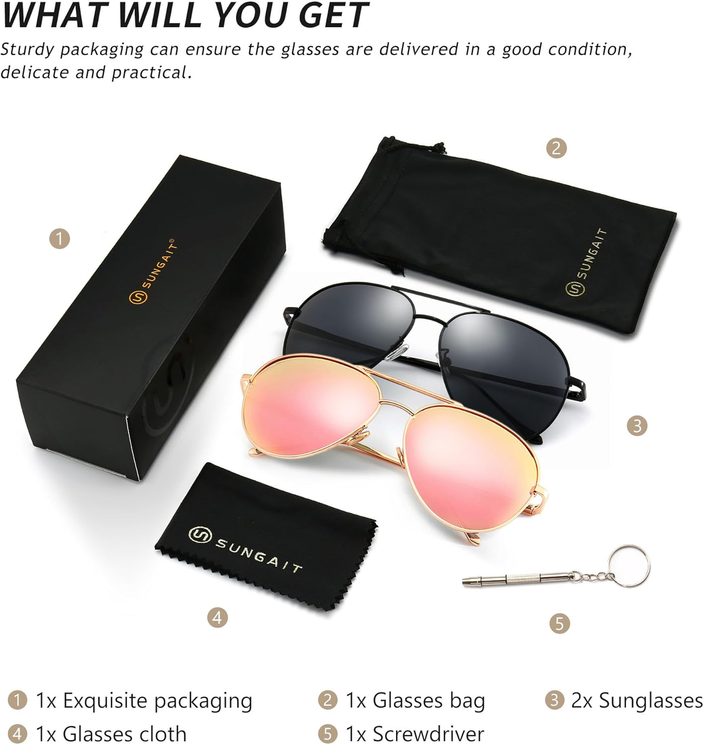 SUNGAIT Women's Lightweight Oversized Aviator Sunglasses - Mirrored Polarized Lens Classic Style