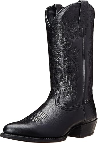 Botas vaqueras para hombre, de cuero retro bordado, tubo medio, suela gruesa, ligeras, duraderas, botas occidentales para hombres