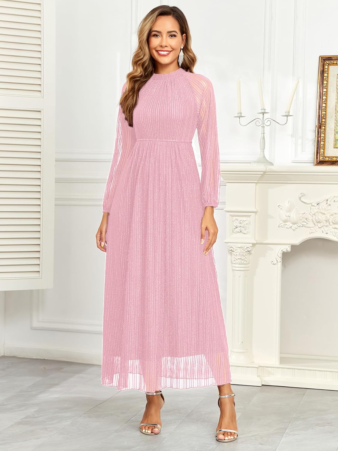 CYCLAMEN Formal Maternity Dress Sparkly Halter Neck A-Line Maxi Gown Baby Shower Pregnancy Photoshoot Wedding Guests - Image 3