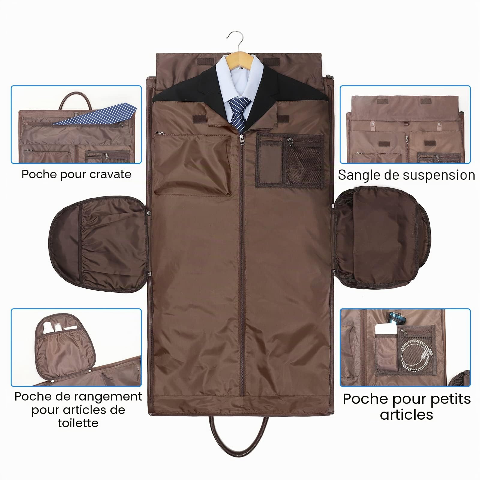 Modoker Sac à vêtements Convertible en Cuir, Sac à vêtements pour Voyage, Sac de Voyage imperméable, Cadeau pour Homme, Femme, Affaires – 2 en 1 Valise à Suspendre, Costume, Sacs de Voyage, Marron