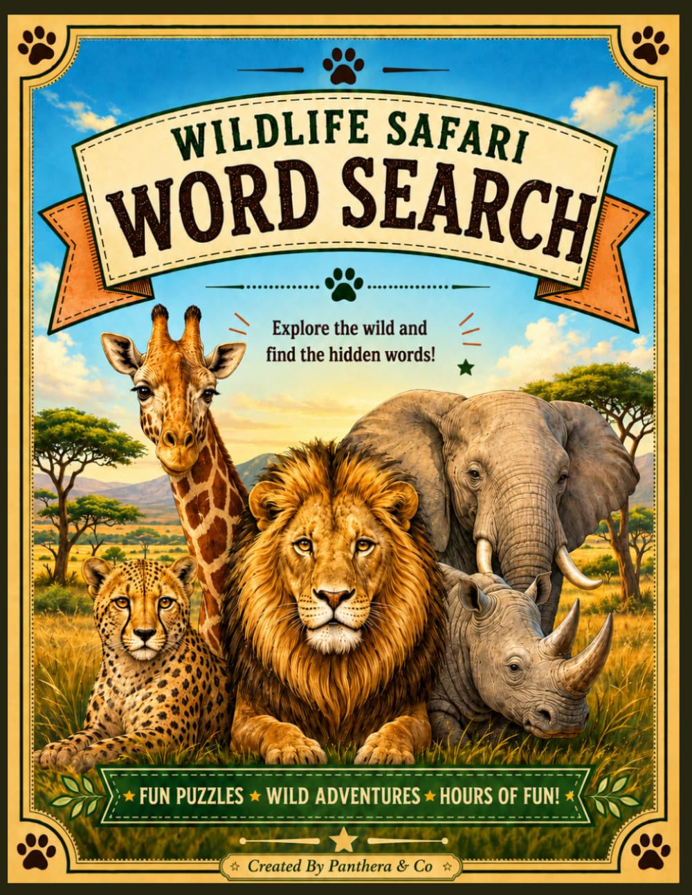 Wildlife Safari Word Search: 50 Fun Wildlife-Themed Puzzles with Safari Animals, Habitats, Nature Facts, and Solutions (Panthera Word Search Collection)