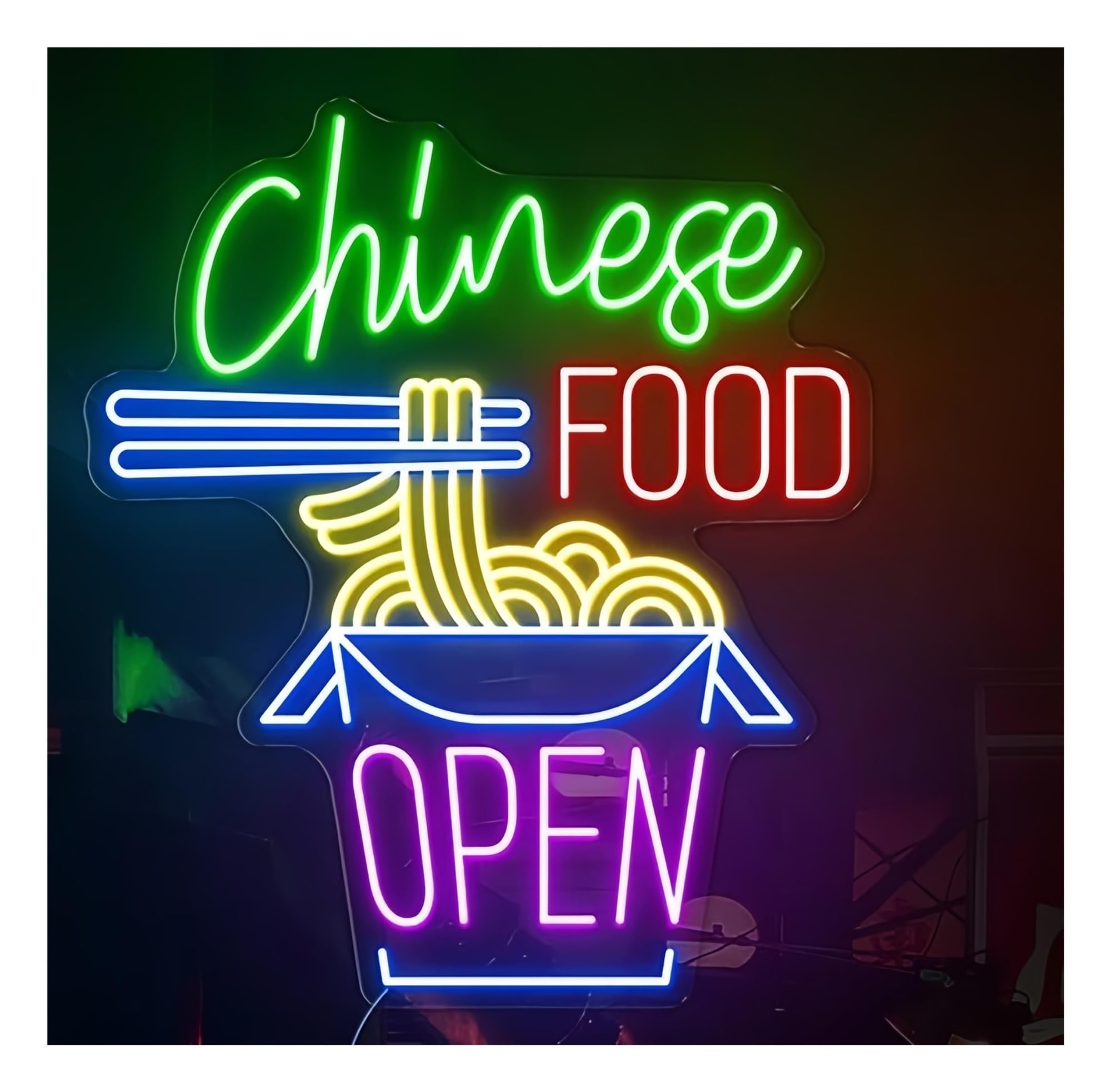 Shouxi H Sign Lamp Chinese Food Open Neon Sign Ramen Bowl Noodles Restaurant Kitchen Bar Decoration Business 60Cm(H)