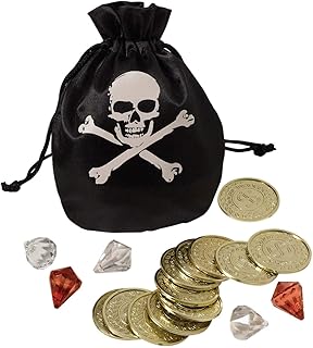Amscan 840852-55 Pirate Treasure Coin Pouch Kit Fancy Dress Doubloons and Gems Prop (11cm x 13.5cm)