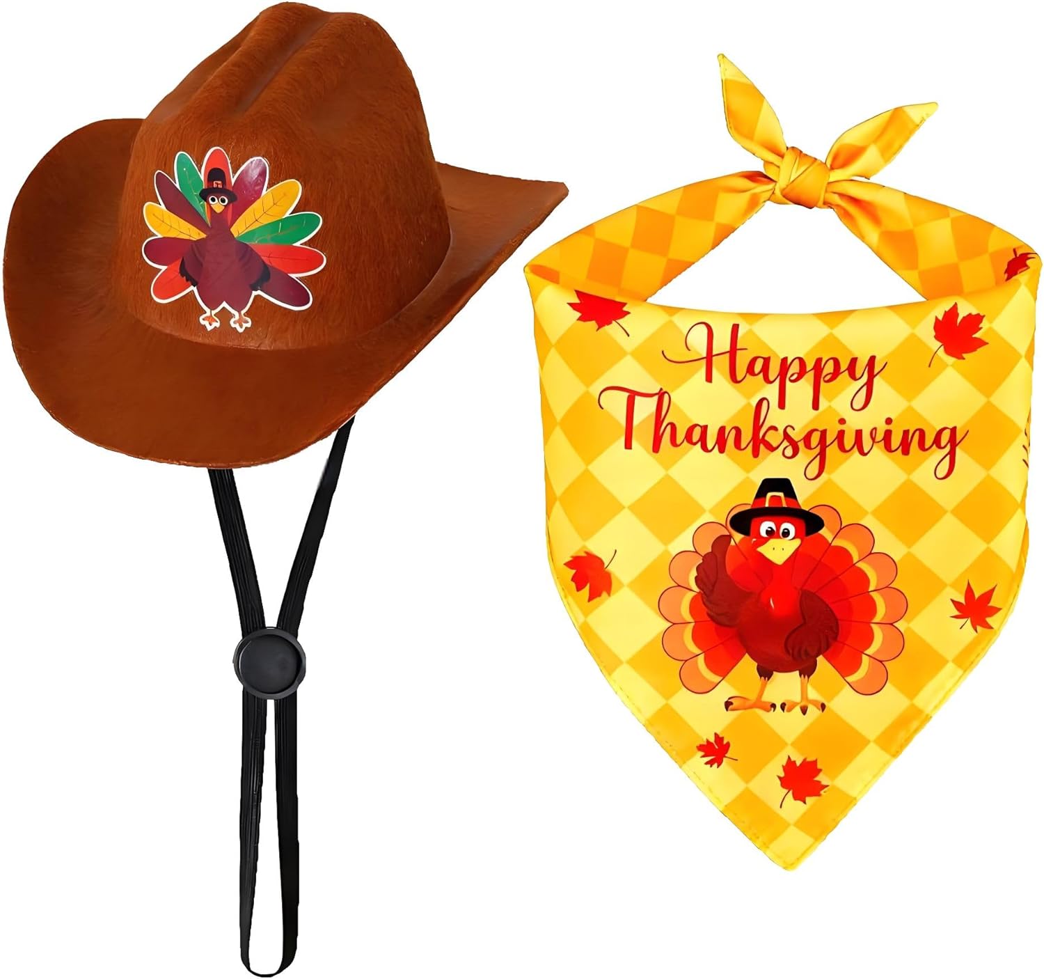 Disfraz de Pavo y Sombrero Vaquero para Perro Pequeño - 2 Piezas