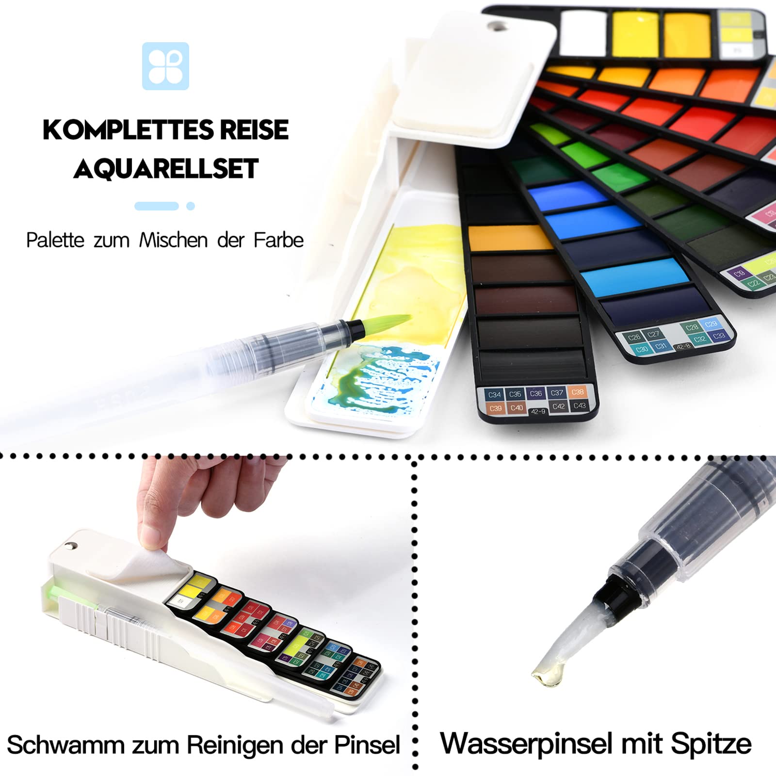 Fuumuui Aquarelverf 24 Dekkende Kleuren - Met Mengpalet, Hoge Dekking & Matte Tinten, Ideaal Voor Kunstenaars & Hobbyisten