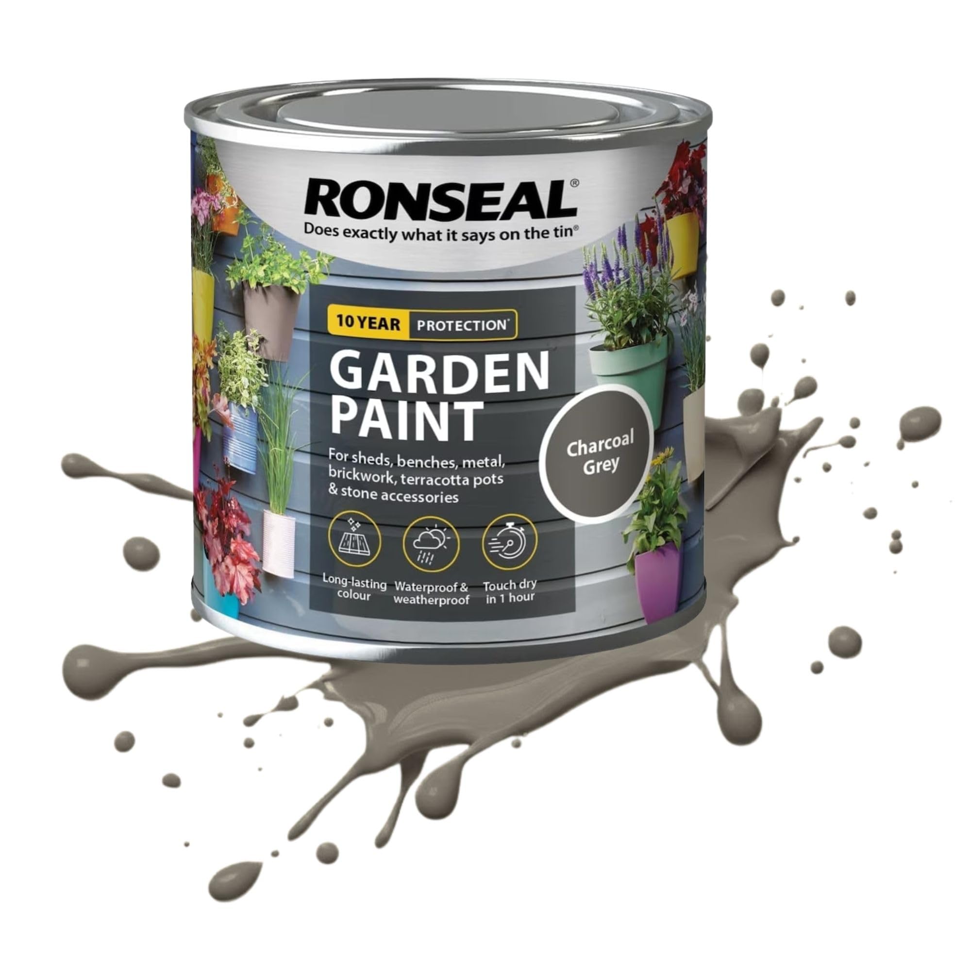 AOC24 750ML Garden Paint Charcoal Grey, Water Based Outdoor Paints, Long Lasting Weather Resistant, Fast Drying Color for Wood, Bricks, Pots, Anti Crack Peeling DIY Paint (Charcoal Grey, 750 M L)