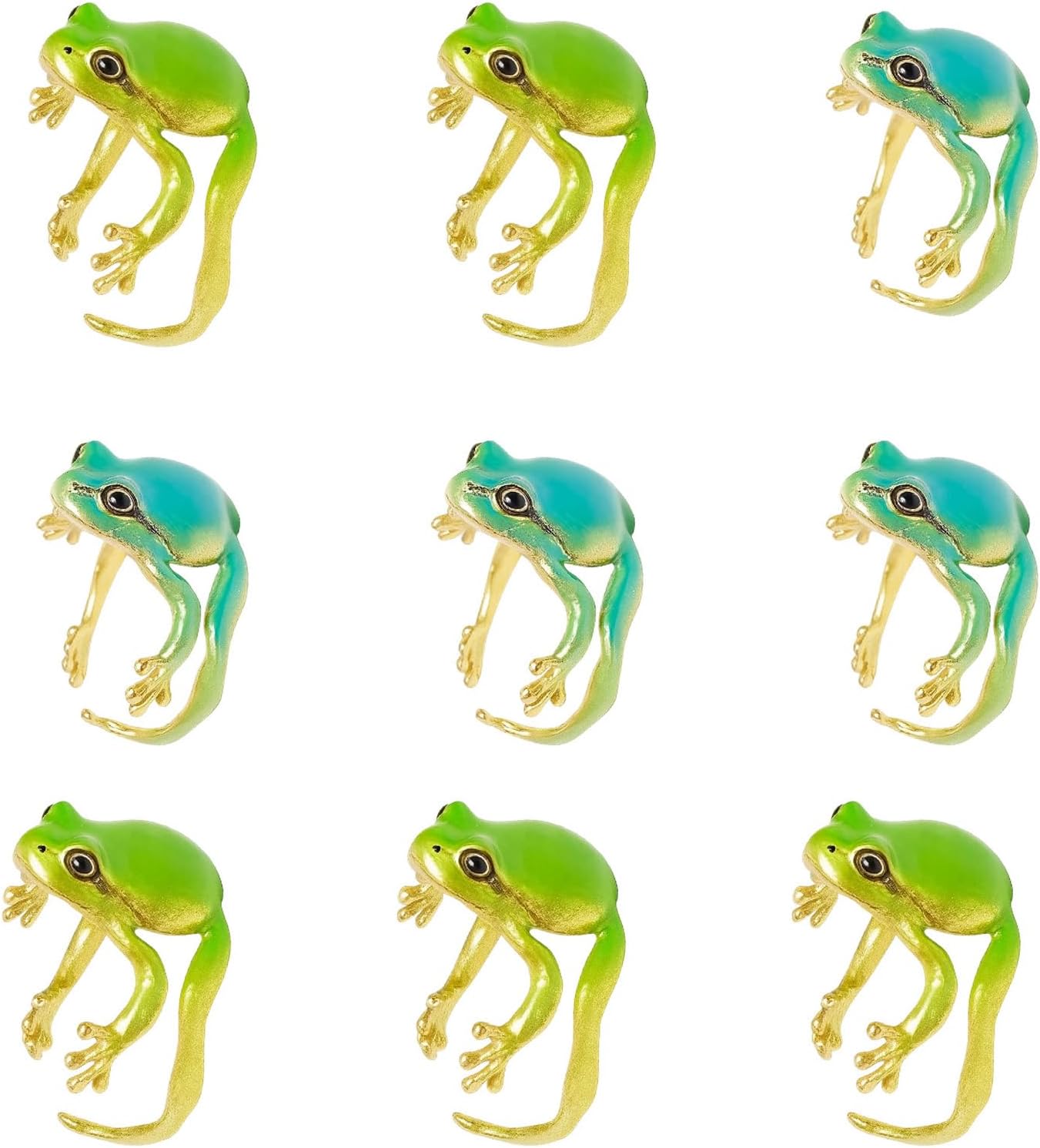 9-Piece Frog Themed Ring, Animal Jewelry Set, Adorable Frogs Gift Collection, Animal Rings for Daily Wear, Tree Frogs Themed Rings Design,Frogs Stuff Accessories,Frog Ring
