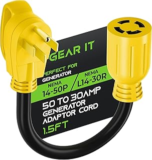 50 Amp to 30 Amp 4-Prongs Locking Generator Transfer Switch Adapter Cord, 50Amp Male to 30Amp Female, NEMA 14-50P to NEMA L14-30R, STW 10 Gauge Heavy Duty Generator Adapter Plug - 18in, 1.5ft