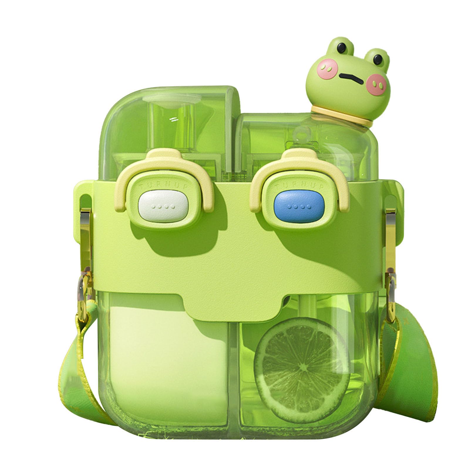 RIZGHWOY Kawaii Water Bottle Cute Adorable with Straw Safety Lock Leakproof Wide Mouth for Sports Travel Gym (Lime Green 530ml)