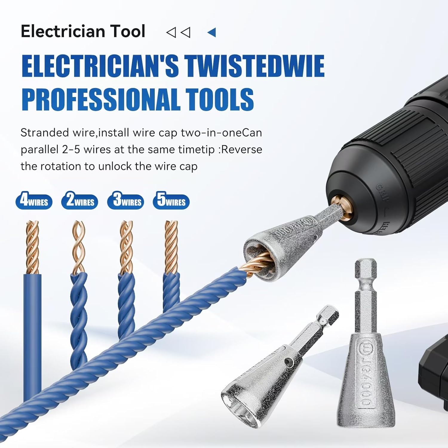 wire strippers for drill,Wire Stripping Tool & Wire Twisting Connector Set Quick Release Fittings,9 in 1 Quick Release Fittings Wire Stripping Professional Electrician Tools Set（6/8/10/12/14 AWG）