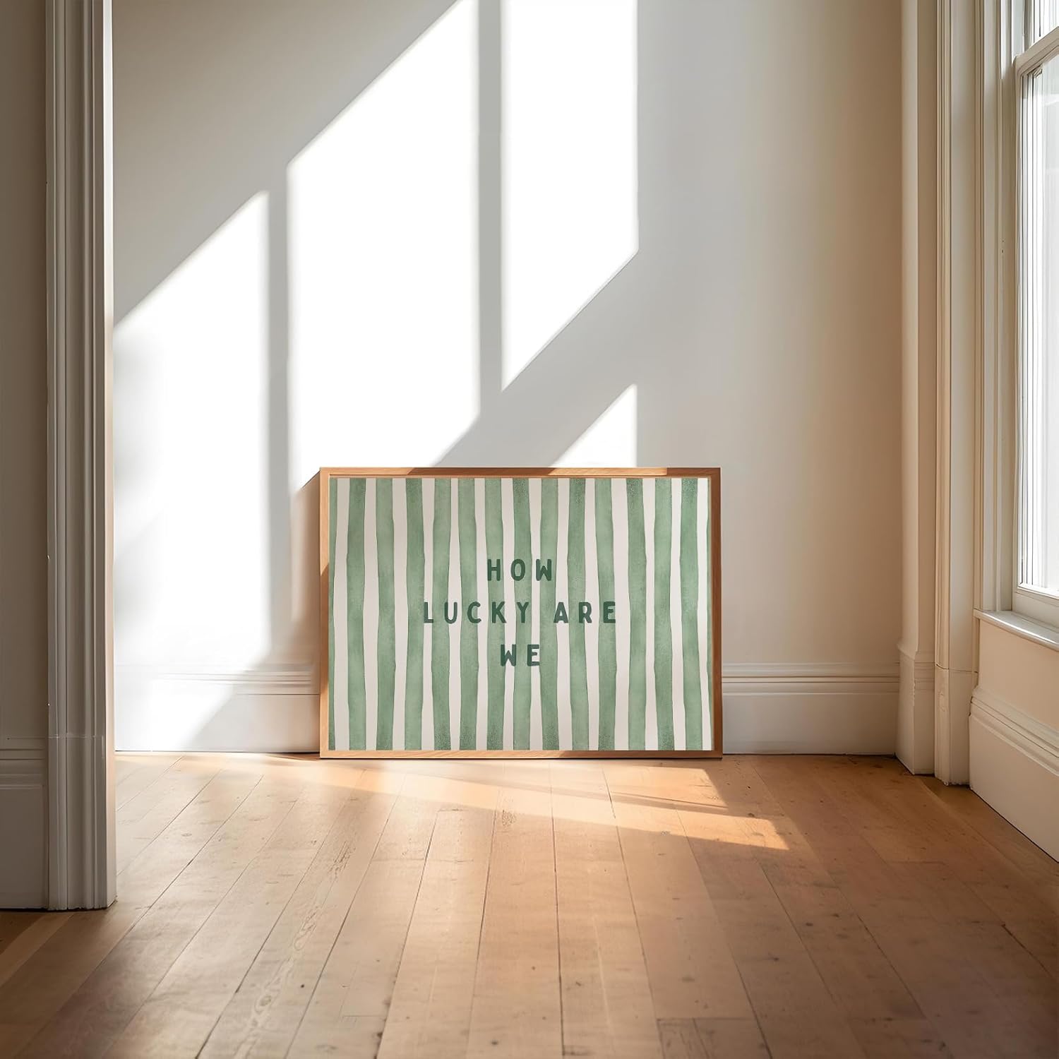 Trendy Wall Art How Lucky are We Positive Quote Inspirational Poster Canvas Print Green Preppy Wall Art Minimalist Girly Aesthetic Room Decor for Bedroom Office Apartment Dorm, Unframed 24"x16" - Image 3