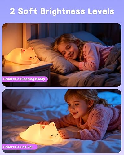Miniatura 3 de ZKLiLi Luz nocturna para niños, bonita lámpara de gato, 16 colores, grifo, control remoto, luz nocturna de silicona para niños, control remoto USB,