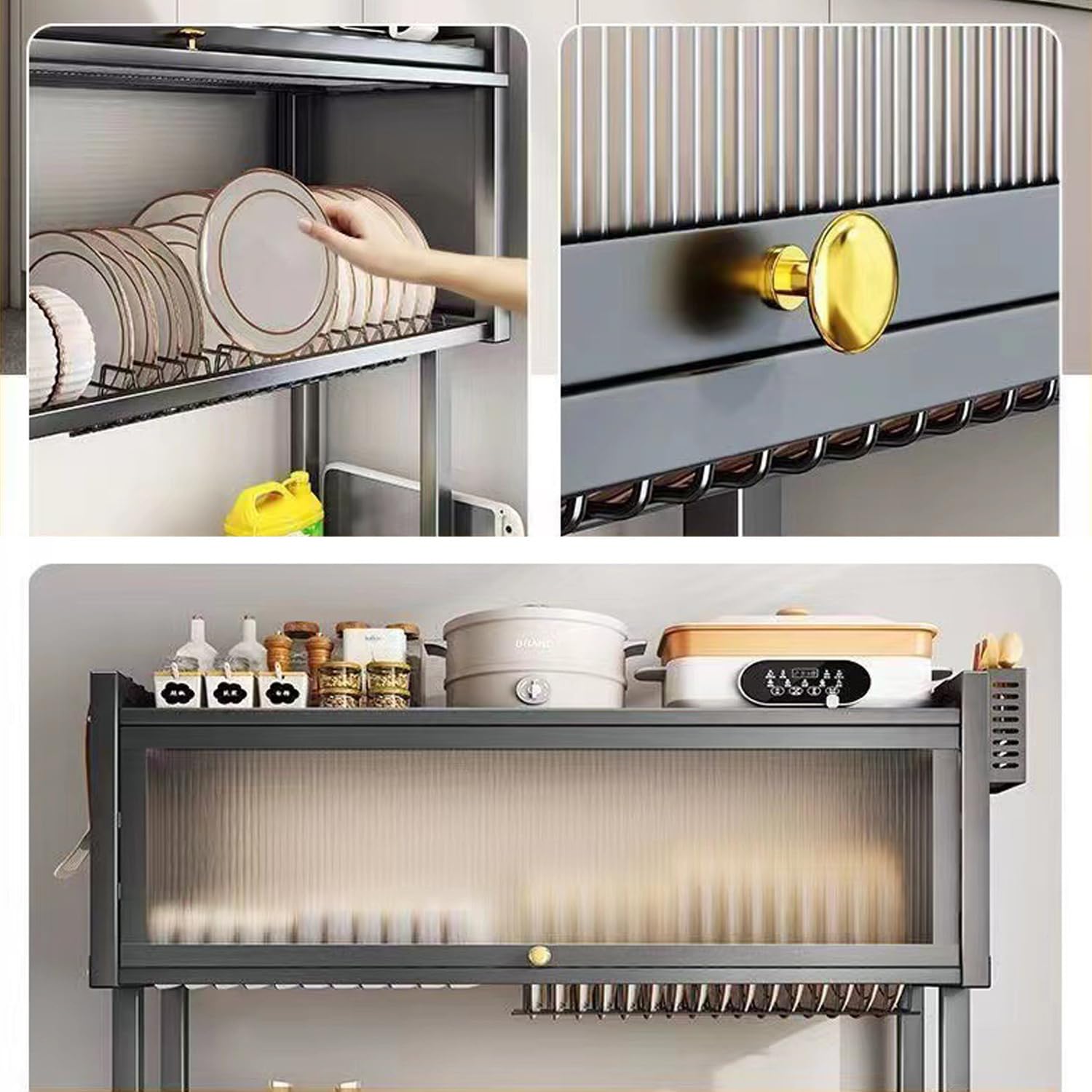Escurridor de platos sobre el fregadero, escurridor de platos sobre el fregadero para almacenamiento de platos y cubiertos en la cocina, estante para platos que ahorra espacio con tapa, (negro,