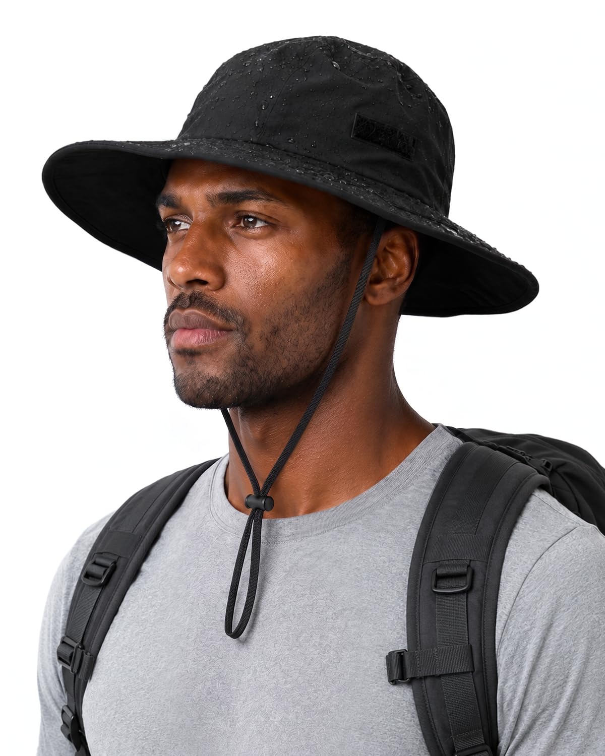 Zylioo Sun Hats for Men L/XL/XXL Hats Large Heads Boonie Safari Hats Summer Water-Resistant UPF50+ Sun Protection Hat for Fishing Hiking Camping Outdoor Black