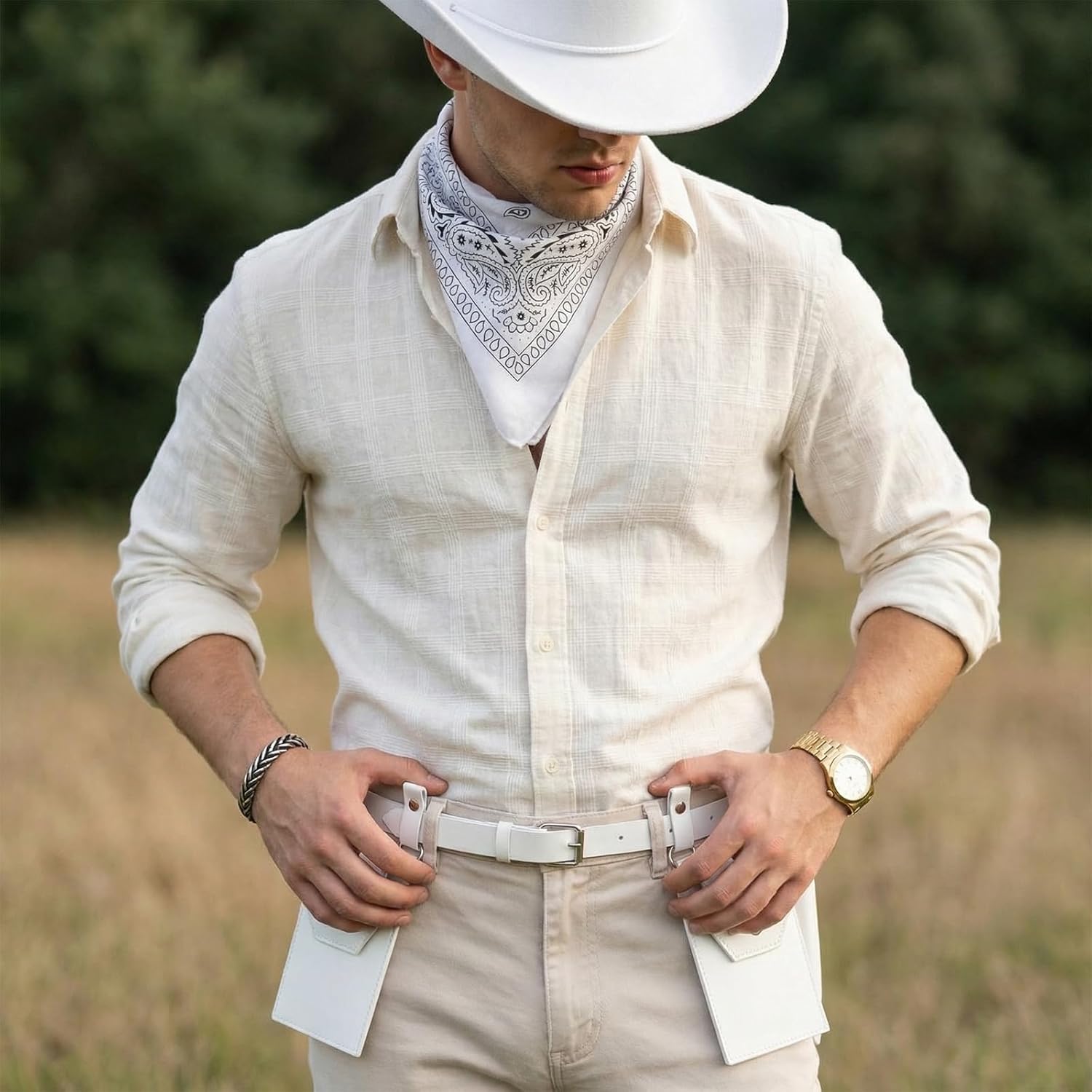 Adult Cowboy Costume Accessories Set Western Cowgirl Hat, Classic Bandana & Adjustable Holster Belt