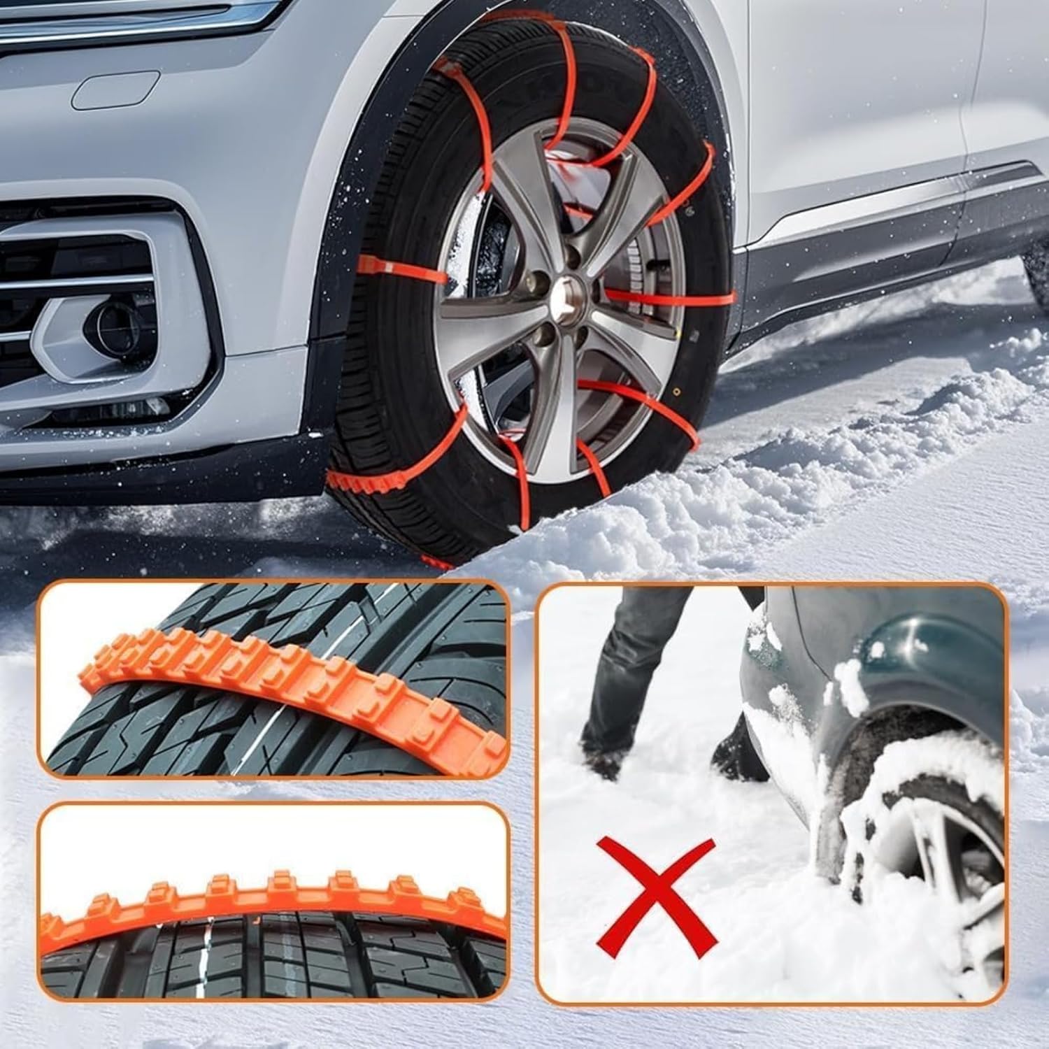 2026 New Zip Tie Tire Chains, Universal Anti-Skid Snow Tire Chains, Emergency Traction Cables for Cars SUVs Trucks, Reusable Winter Safety Chains for Snow Ice Mud (Red, 20)