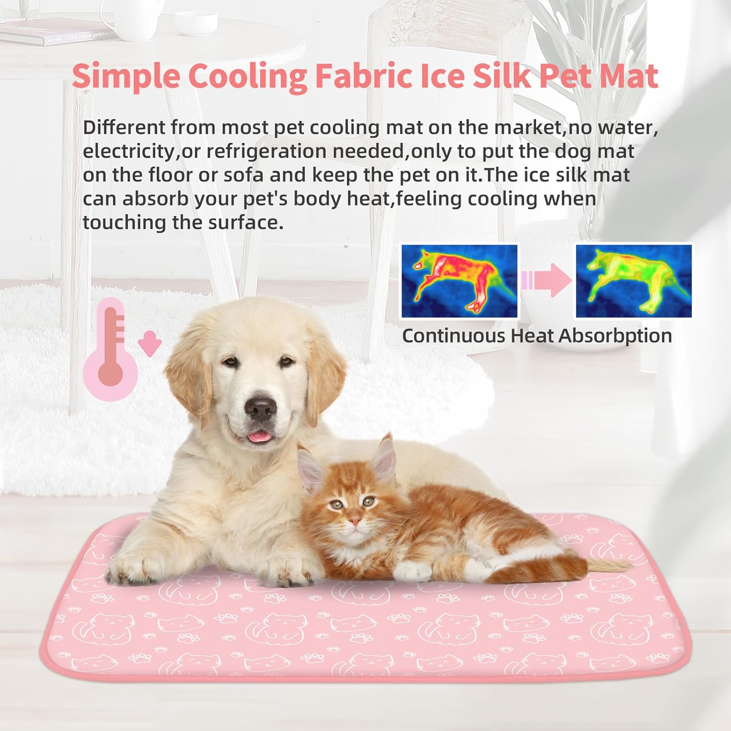 NWK Pack of 4 Pet Cooling Mat -Q-Max>0.345 Ice Silk Cooling Mat for Dogs & Cats Portable & Washable Pet Cooling Blanket, Car Seats, Beds for Summer (4pcs, Pink Cat, 27'' X 20'' X 0.3'')