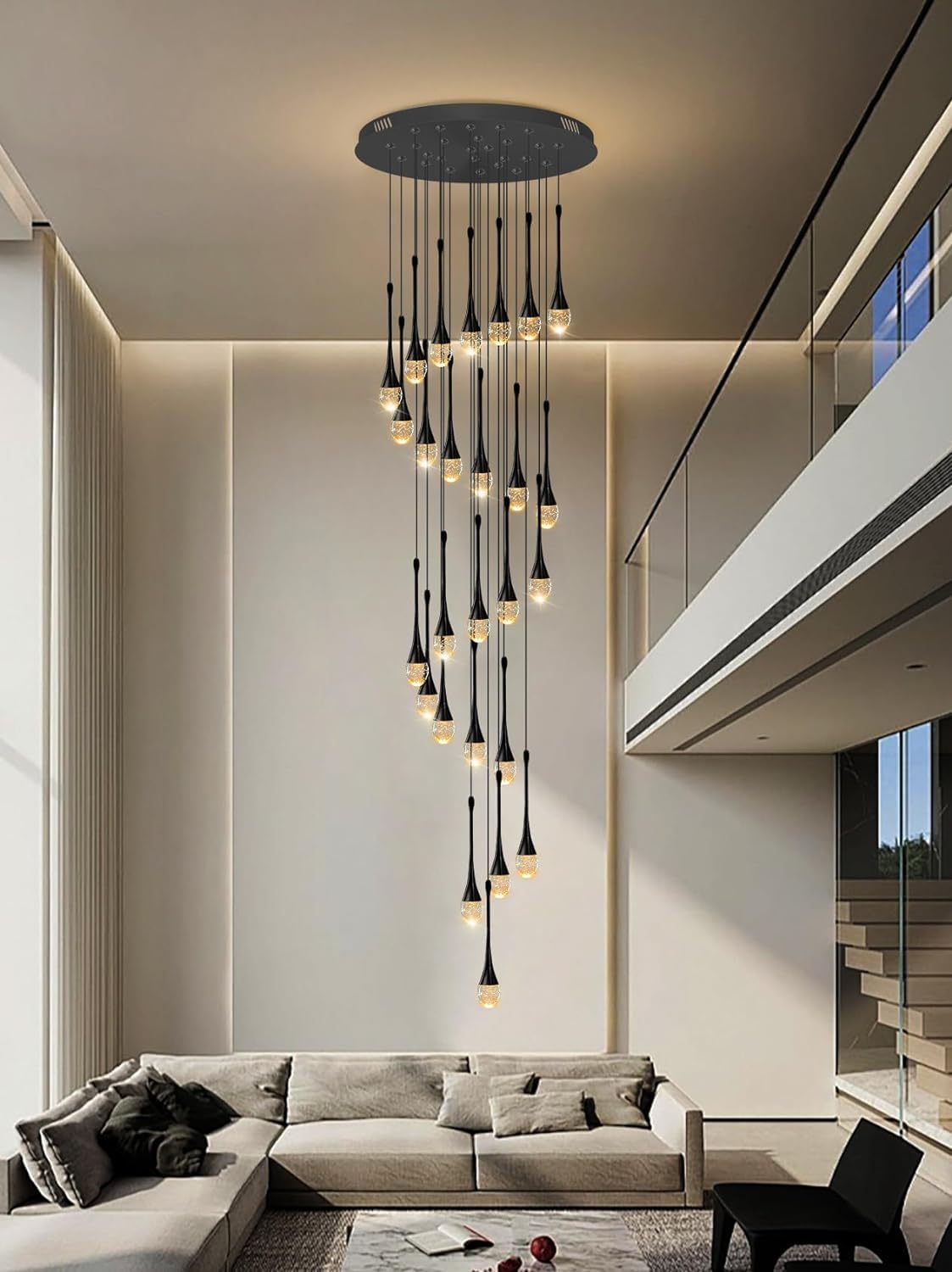 PCXEHUYP 138'' Large Chandeliers for Living Room Modern Crystal Gold Spiral Staircase Pendant Light High Ceiling Lamp Fixture Foyer Entrance Dimmable 2700-6000K