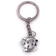 H-Customs Cup of tea with heart key ring pendant silver metal