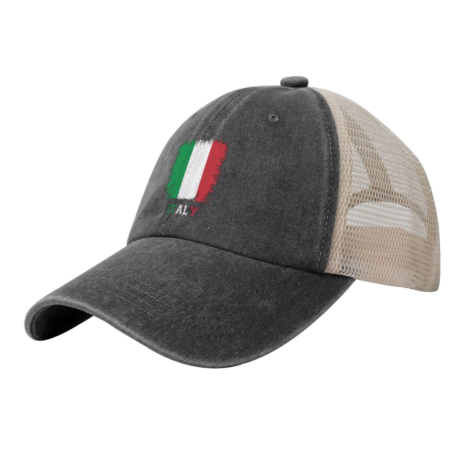 Baseball Cap Vintage Vintage Italy Italian Flag Mesh Back for Men Women Adjustable Cowboy Washed Cotton Trucker Dad The Farm Hat Novelty Personalized Gift