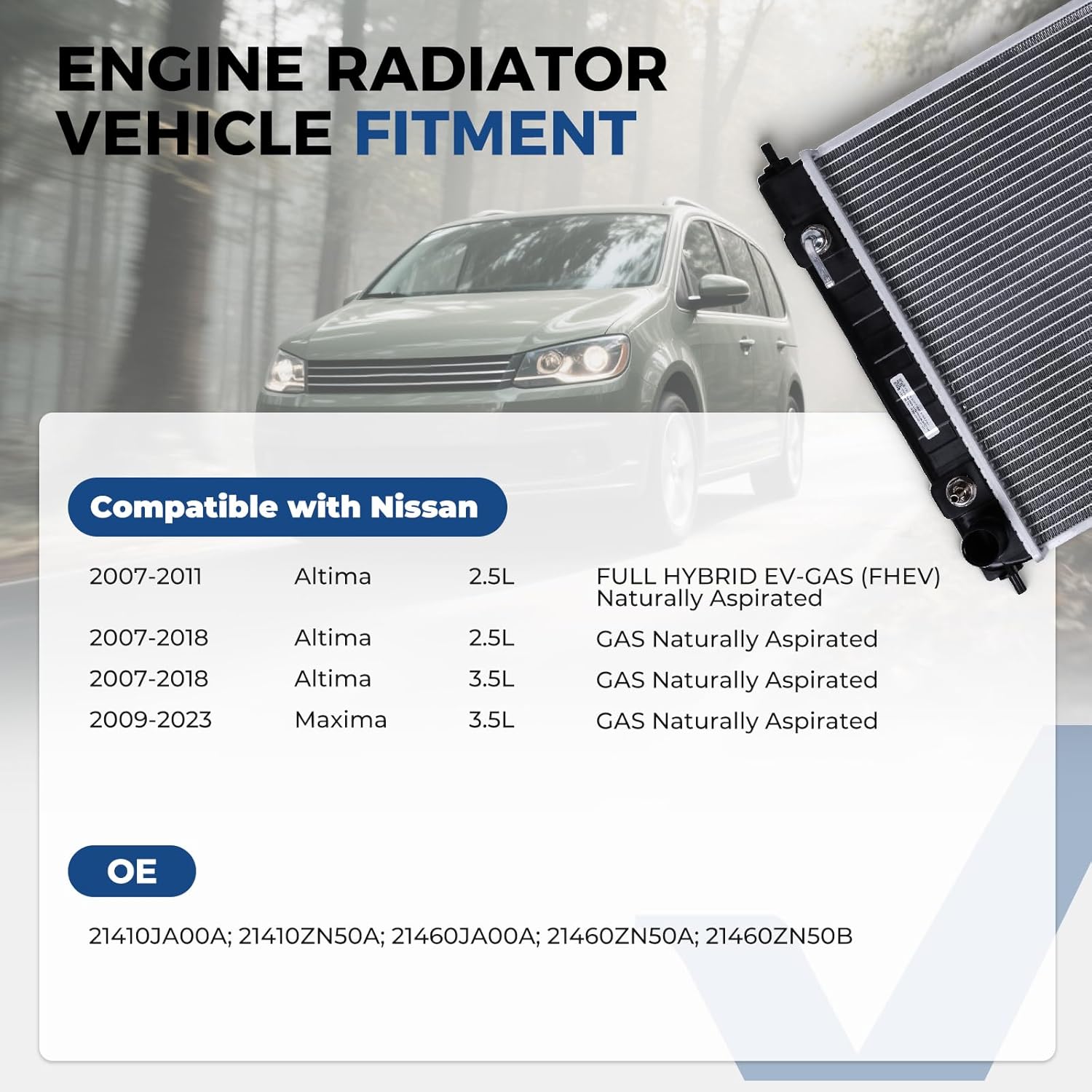 Engine Coolant Radiator Aluminum Compatible with Nissan Altima 2007-2018, Maxima 2009-2023 Replace OE# NI3010210, 1410JA00A