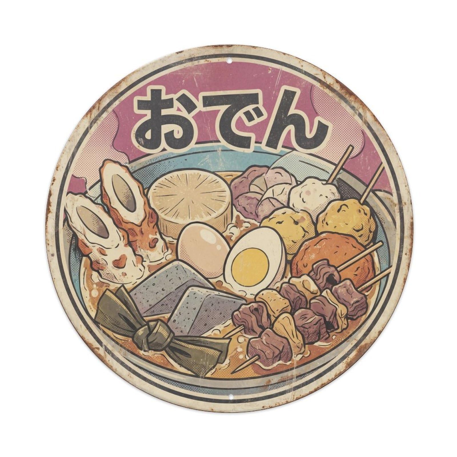 Cxhjca 8X8inch(20X20cm) Oden Japanese Comfort Food Bold Graphic Winter Soup Metal Tin Sign