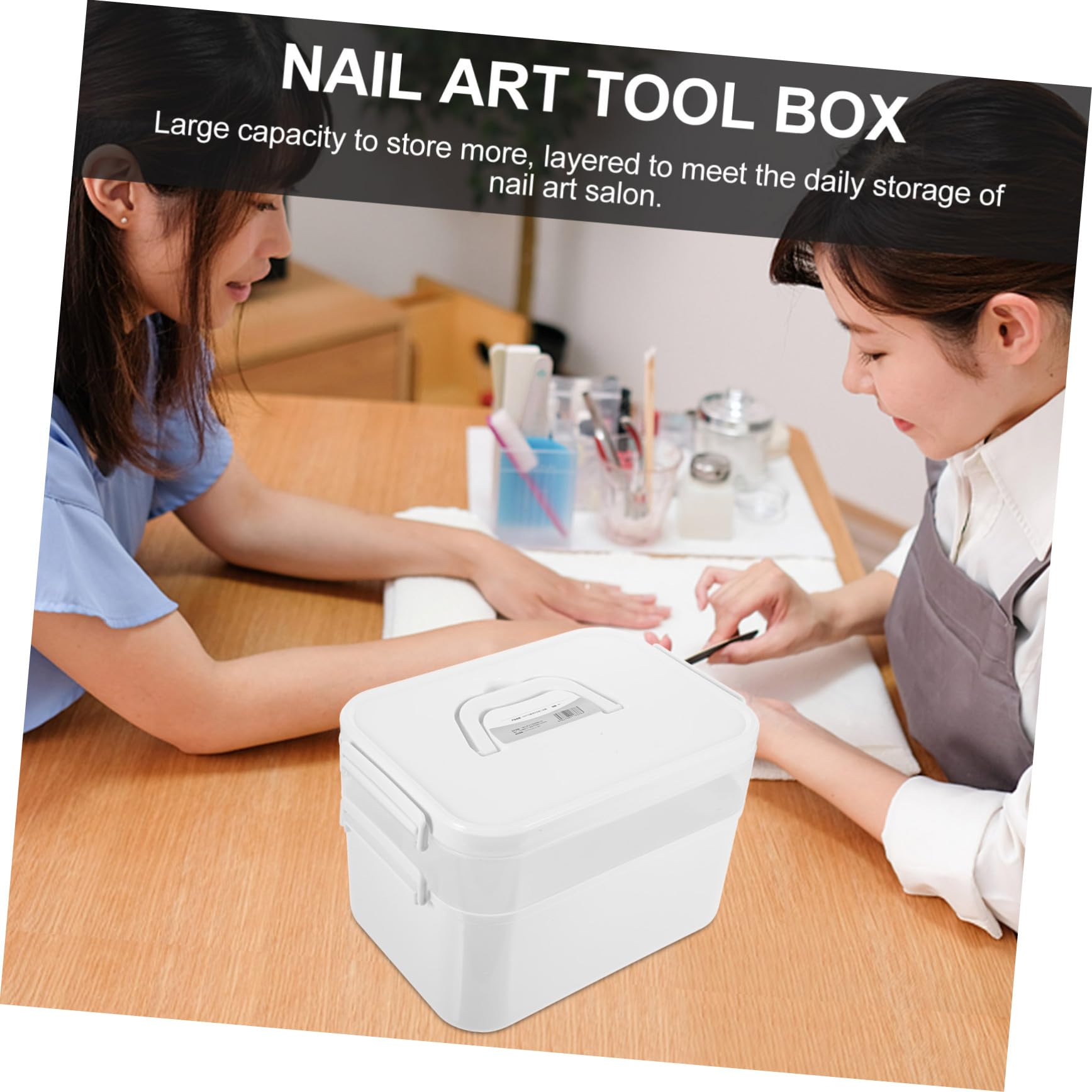 SHERCHPRY 1pezzi Degli Attrezzi Per Nail Art Custodia Per Utensili Per Manicure Scatola Portaoggetti Comoda in Pp Due Strati Maniglia Pratica
