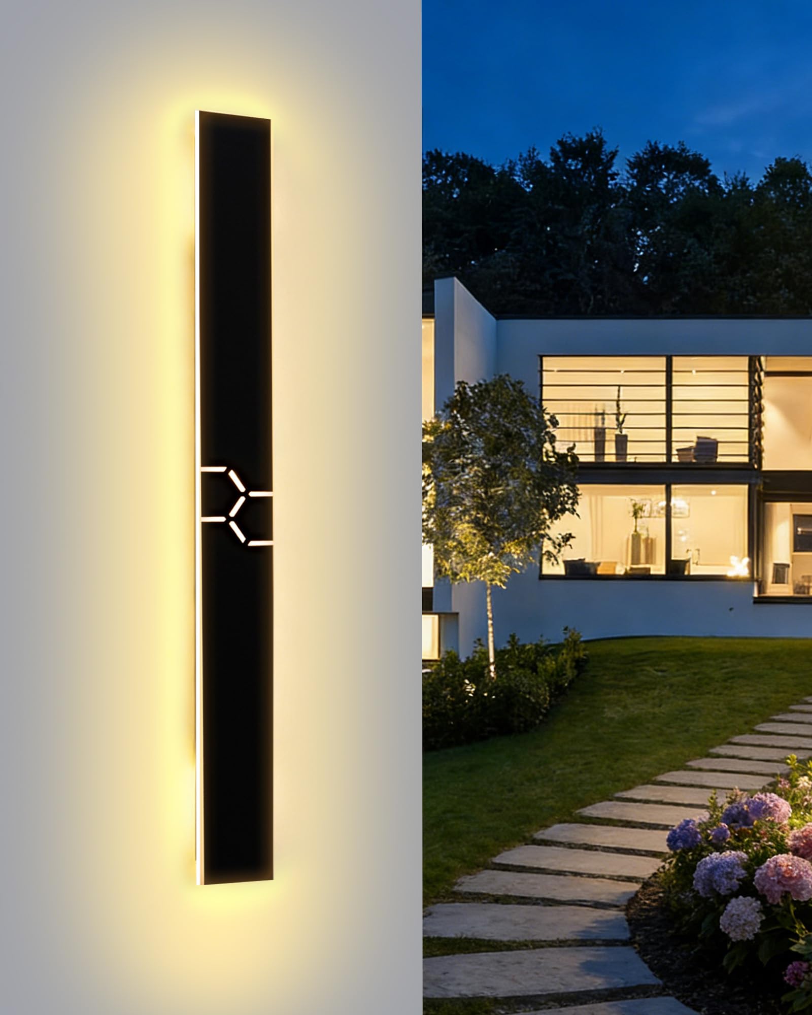 Lange LED Wandleuchte Aussen/Innen Villa Wandlampe, 3000K Wasserdicht IP65 Aluminium Außen LED Lampe Schwarz für Gärten, Terrassen, Schlafzimmer, Wohnzimmer Wandleuchte, 100*8CM/32W Warm Light