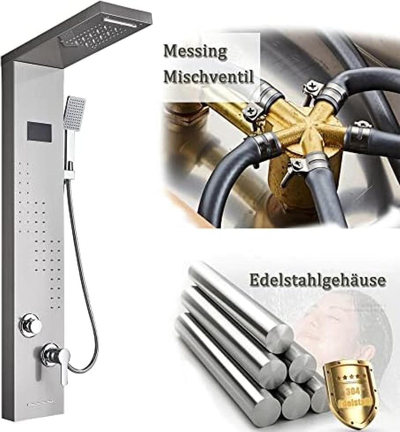 Shower System, Stainless Steel LED Shower Panel, Tower Rain, Waterfall Massage Nozzle System, Mixer Shower Column-Black 9001,Brushed Nickel 8013(Black 8011) (Brushed Nickel 8012)