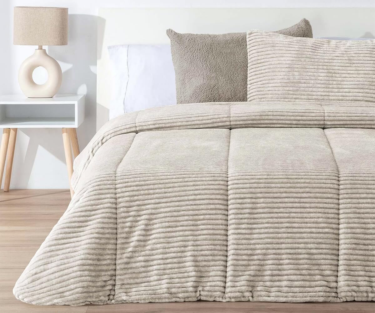 Edredón Sherpa de Borreguito Lines Melange MANTEROL con Relleno de Fibra antialérgica. Ideal para Inviernos fríos (C07, Cama 150/160cm)