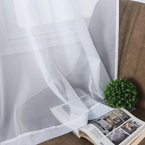 Miniatura 3 de Cortinas traslúcidas blancas de 102 pulgadas de largo, juego de 2 paneles de cortinas traslúcidas con bolsillo para barra de cortina básicas, para