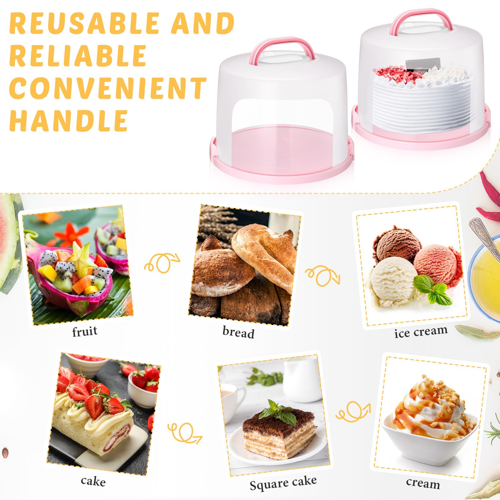 Baderke Soporte redondo para tartas de 10 pulgadas con asa, soporte para tartas de dos caras, contenedor de transporte para pasteles, soporte para tartas con tapa, bandeja para tartas con tapa (rosa)