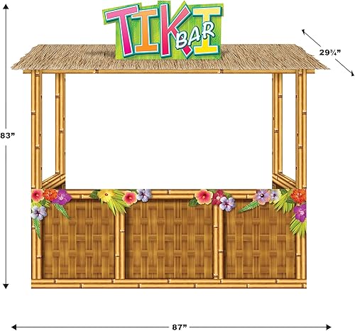 Miniatura 2 de Beistle 3-D Tiki Bar Prop - Pantalla grande de cartón corrugado Luau, 6 pies 11 pulgadas x 7 pies 3 pulgadas, decoración de fiesta de playa temática