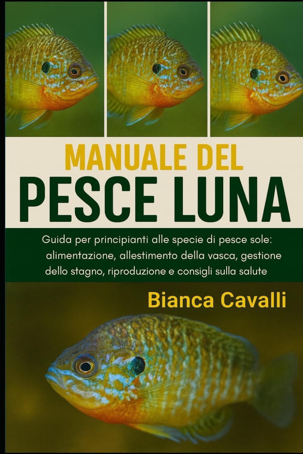 MANUALE DEL PESCE LUNA: Guida per principianti alle specie di pesce persico sole: alimentazione, allestimento della vasca, gestione dello stagno, riproduzione e consigli sulla salute