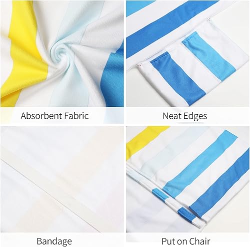 Miniatura 4 de Funda colorida para silla de playa con bolsillos laterales, acogedora, de secado rápido, a rayas, para piscina, playa, jardín, hotel, tomar el sol