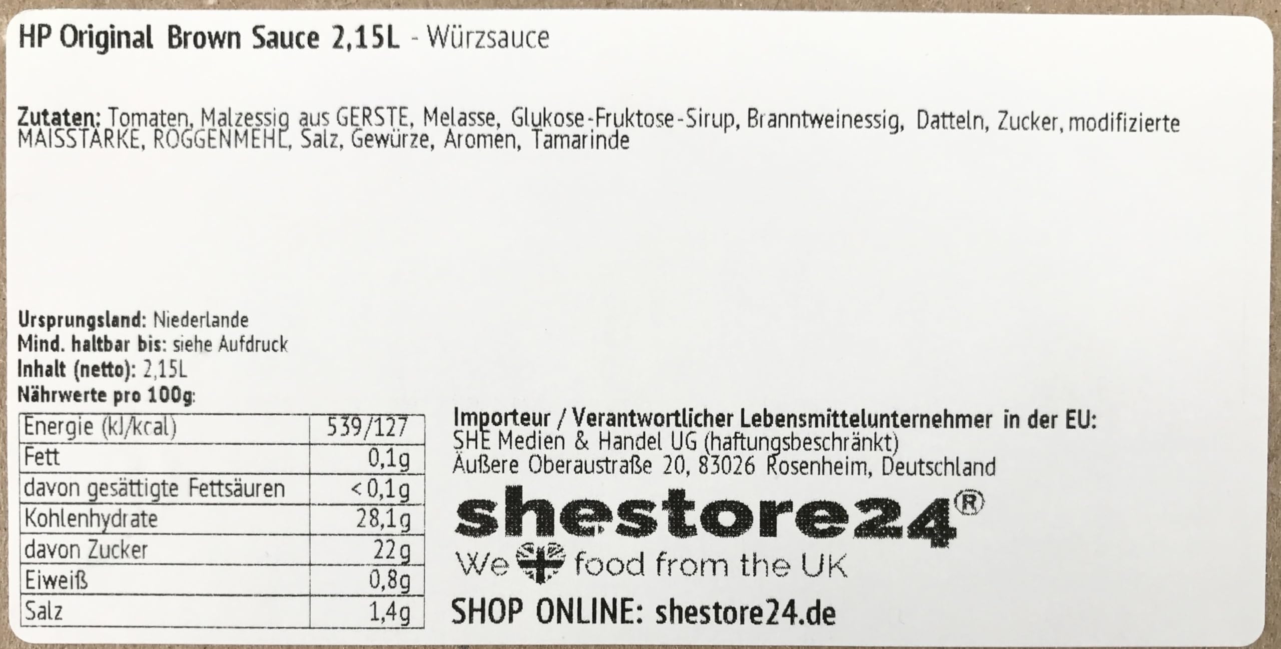 Original Brown Sauce 2,15L Kanister – importiert von Shestore24