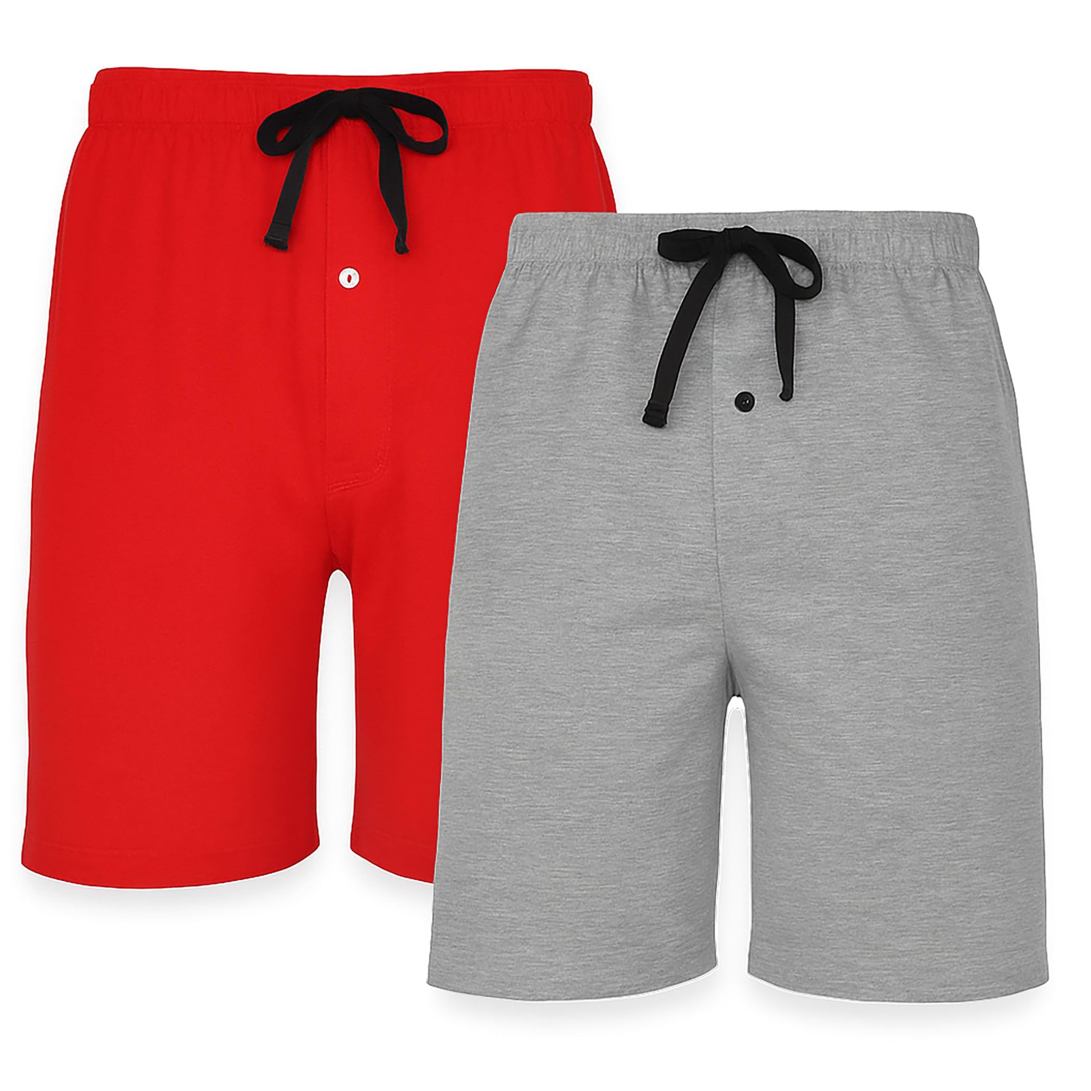 Hanes Men's 2-Pack Cotton Lounge Drawstring Knit Shorts with Waistband & Pockets, Red/Grey Heather, Medium