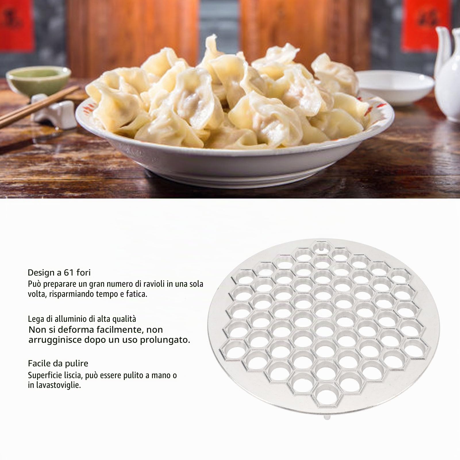 Macchina per Gnocchi Russi, Strumento Pelmeni Facile da Pulire con 61 Fori in Lega di Alluminio per Domestica e Ristorante