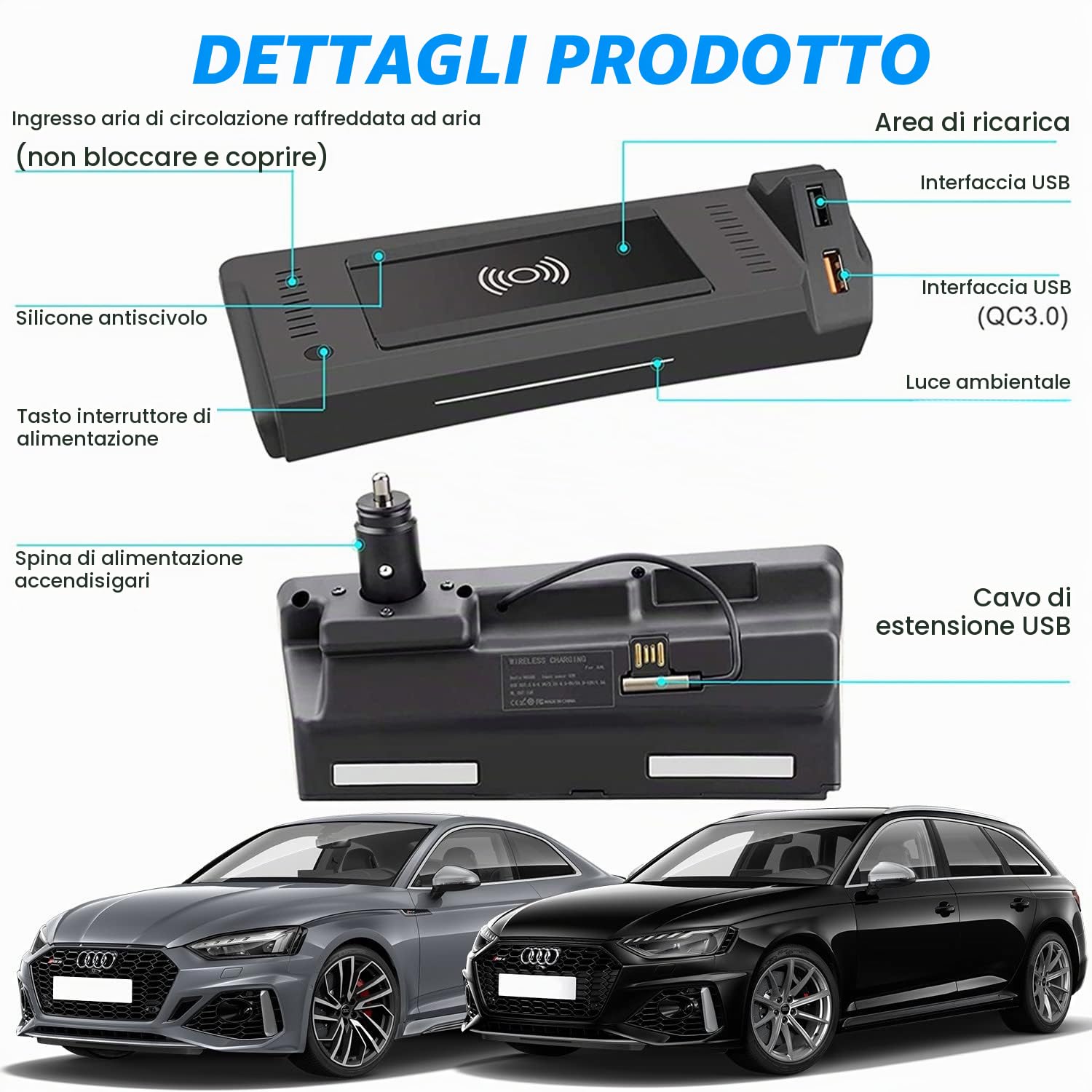 Caricatore Wireless Auto per Audi A4 S4 RS4 A5 S5 RS5 2017-2022, 15W Caricabatteria per Telefono a Ricarica Rapida per Audi A4 A5 Sedan/Allroad/Quattro/Coupe/Sportback/Cabriolet Accessorio