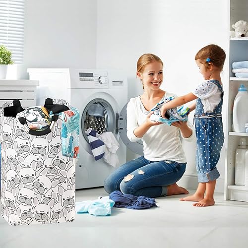 Miniatura 5 de visesunny Cesta plegable para la ropa sucia, bulldog francés, cachorro, cara de animal, cesta grande con asa, juguetes y organización de ropa para